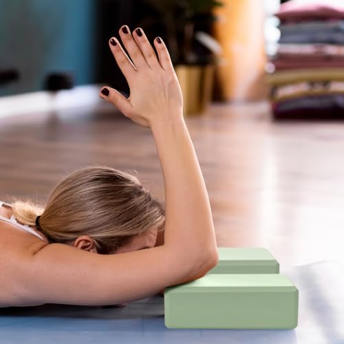 9"x6"x3" Yoga Block, 2 Pcs Soft Non-Slip Foam Blocks Supportive - color: Pale Green