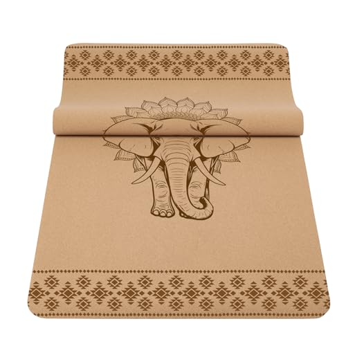 Premium Cork Yoga Mat Non Slip Thick Cork Exercise & Fitness Mat for Yoga, Pilates, & Home Workouts(72" x 24" x 5mm Thick) - color: Cork Mat Elephant