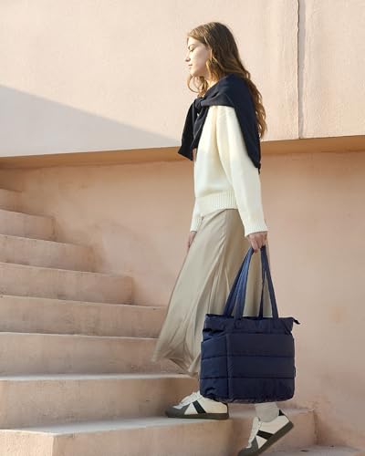 BAGSMART Puffy Tote Bag for Women, Lightweight Work Tote Handbag - color: Navy Blue, size: Standard