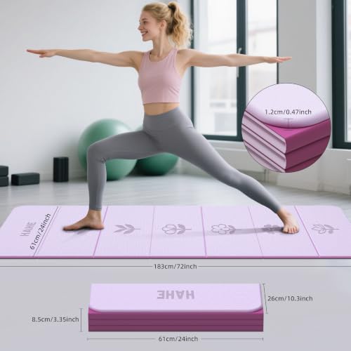 HAHE Extra Thick 7-Fold Yoga Mat, 72"x24"x0.47" TPE Exercise Mat | High Rebound & High Density Portable Mat for Women & Men, Non-Slip Travel Mat for Yoga, Pilates, Floor Exercise - color: Flower Deep Pink + Light Pink