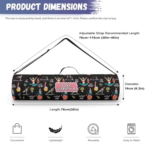 Yoga Mat Bag Portable Yoga Mat Holder with Adjustable Strap Lighweight Gym Tote Bag with Handle - color: Yoga Theme