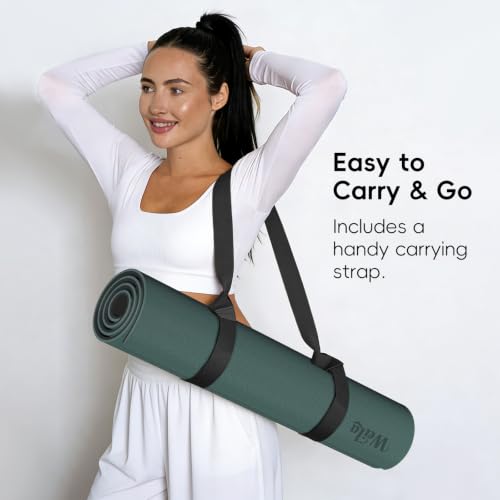 WEILA Extra Thick 10mm Yoga Mat,76"x28" Dual-Color TPE with Carry Strap - color: Dark Green & Black