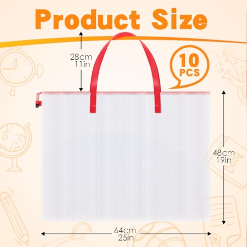 Reginary 10 Pcs Art Portfolio Bags 19x25, Waterproof PVC Zipper,Red | Poster Storage Portfolios for Teachers Artists Students, Classroom Bulletin Board Supplies, Art Organizer, Protects Drawings - color: Red