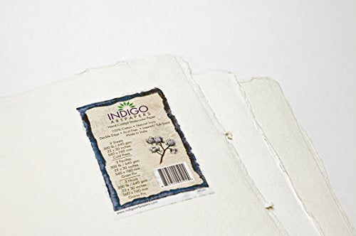Indigo Artpapers 22" x 30" 100% Cotton Cold-Pressed Handmade Paper for Watercolors, 640 GSM, 3 Sheets/Pack (IAPCO61)