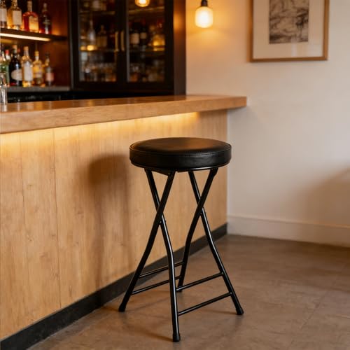 Folding Stool,24 Inch Foldable Portable Height Bar Stools Chair - color: Black, size: 24"X1PCS