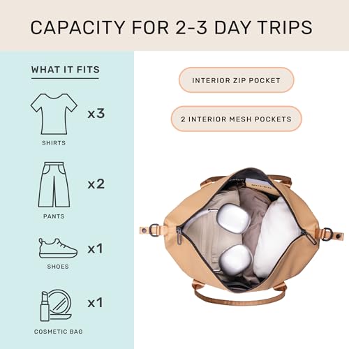 Jadyn Lola Travel Bag, Weekender/Overnight Duffel, Gym Tote Bag for Women, Men - color: Camel