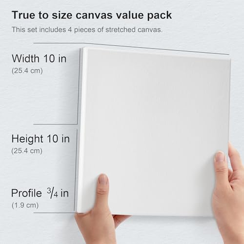 PHOENIX Professional Stretched Watercolor Canvas - 10x10 Inch/4 Pack, 100% Cotton Water Color Canvases for Painting, 8 Oz. / 260g White Blank Medium Texture Canvas for Water Based Paints - size: 10"x10", style: Framed Canvas