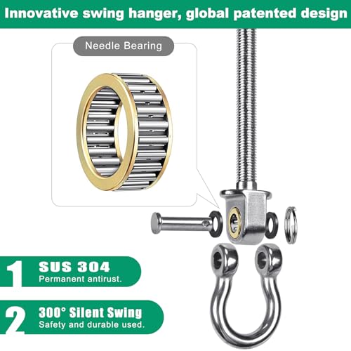 SELEWARE 4 Pcs Stainless Steel Bearing Swing Hangers Heavy Duty Swing Hooks | 5" x M2/5" Swing Bolt for Wood and Steel Beam, Swing Sets Hardware for Hammock, Yoga, Porch Swing, Heavy Bag, 1500LB Capacity - color: 4 Pack Bearing Hangers (5" X M2/5" Threade