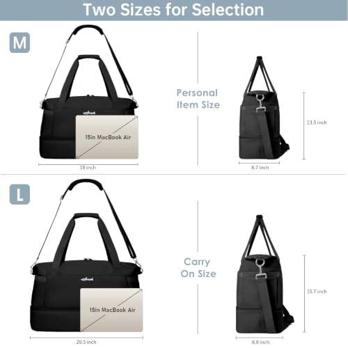 Gym Bag for Women, 45L Carry On Travel Duffel Bag with Shoes Compartment - color: Black, size: Large