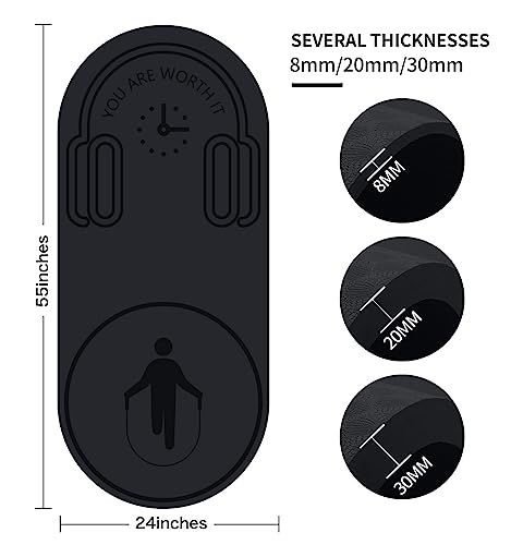 8/20/30mm Jump Rope Mat Fitness Exercise Mat Durable, Non-Slip, Workout Mats with Jump Rope & Carrying Bag for Home Gym Flooring (55"x 24") - color: Black-8mm