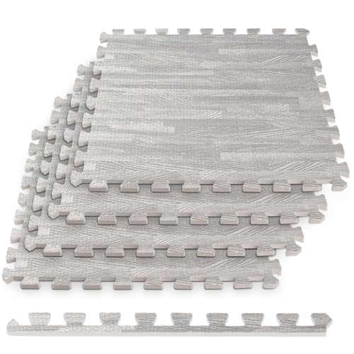 HomeCube USA 3/8 Inch Thick Interlocking Wood Grain Foam Floor Tiles for Home, Office, Workout Equipment Space, Commercial Areas, Anti-Fatigue Flooring Padding 24x24 in., Grey, 16 SQ Ft - 4 Tiles - color: Grey, size: 16 Sq Ft (4 Tiles)