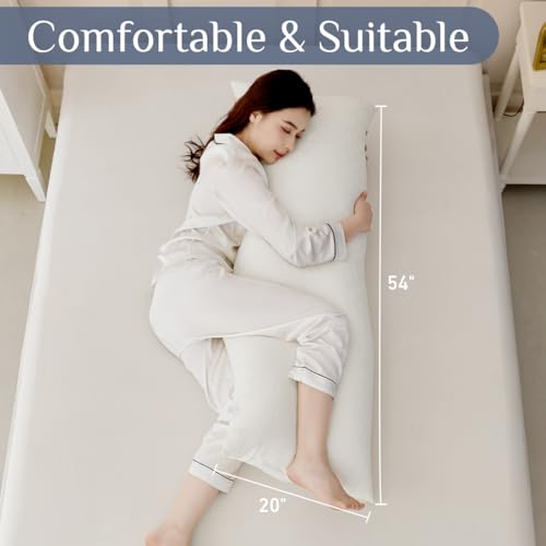 Leeden Full Body Pillow 20 x 54 for Side Sleepers Ivory White | Soft polyester padding delivers full-body support for side sleepers, maternity rest, reading and daily relaxation. - color: Ivory White