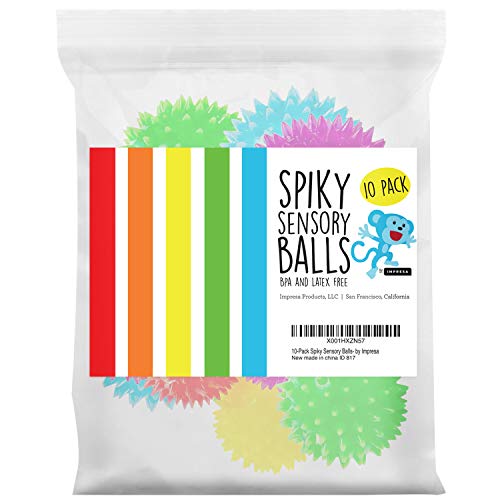 IMPRESA Spiky Stress Balls - Fidget Toys for Kids Gift Basket- Sensory Engagement & Sensory Toys - Party Favors & Bouncy Balls - Pack of 10 - size: 10 Pack