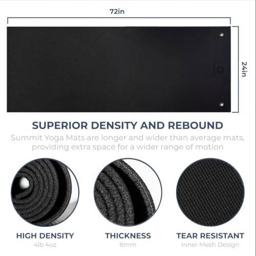 Summit Yoga Mat, 72"x24"6mm Thick - color: Black with Grommets