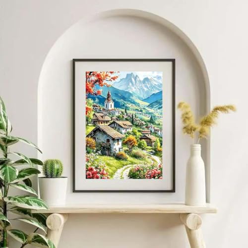 OJTOYART Country House Scenery Diamond Painting Kits for Adults,5D Diamond Painting Kits for Beginner,DIY Round Full Drill Diamond Dots GemPainting for Adults Crafts Home Wall Decor 12x16 Inch - color: YP065