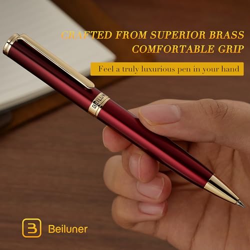 BEILUNER Red Lacquer Gel Pen With 24K Gold Finish, Retractable Pens, Gift Pen Set, Professional, Elegant, Writing, Executive, Office, Nice Fancy Designer, Perfect for Men and Women - color: Red and Gold Finish
