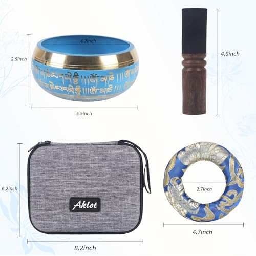 Kmise Tibetan Singing Bowls Set- Handmade in Nepal Meditation Sound Bowls for Yoga, Meditation, Mindfulness, Healing and Chakra Balancing, Stress Relief (5', Blue) - color: 5inch Blue