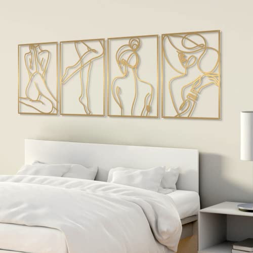 Glamativity 4 Pack Minimalist Wall Art, Real Metal Abstract Wall Art (Woman's Body Shape, Gold Elegant Style, M Size 17 x 11.8'') - color: Gold Elegant Style, size: M Size 17 x 11.8''