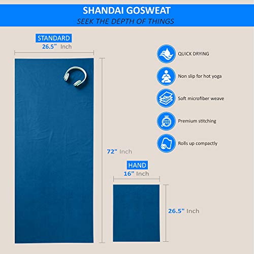 Shandali GoSweat Non-Slip Hot Yoga Towel with Super-Absorbent Soft Suede Microfiber in Many Colors, for Bikram Pilates and Yoga Mats. - color: Evening Blue, size: 72.00" x 26.50"