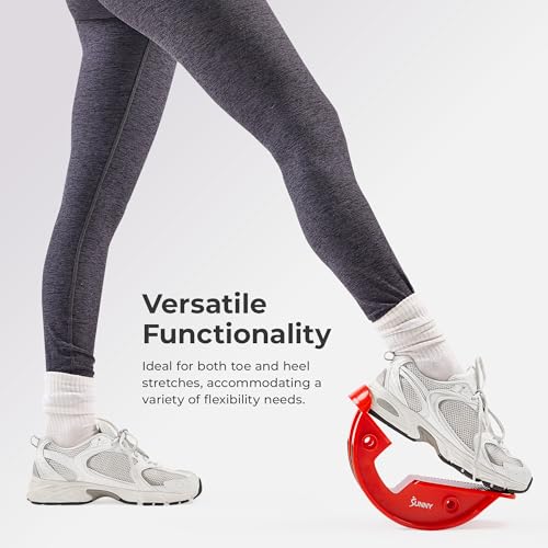 Sunny Health & Fitness Adjustable Calf & Ankle Stretcher | Plantar & Tight Calves Relief, Hamstring & Ankle Strengthener, Mobility & Stretching Device, Fits All Shoe Sizes - color: Red