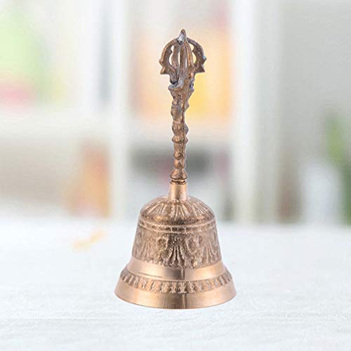 EXCEART Brass Bell 5.90 inch Retro Hand Bell Archaize Metal Call for Home Office School Pet Training Wake-up Signals Feng Shui Decor