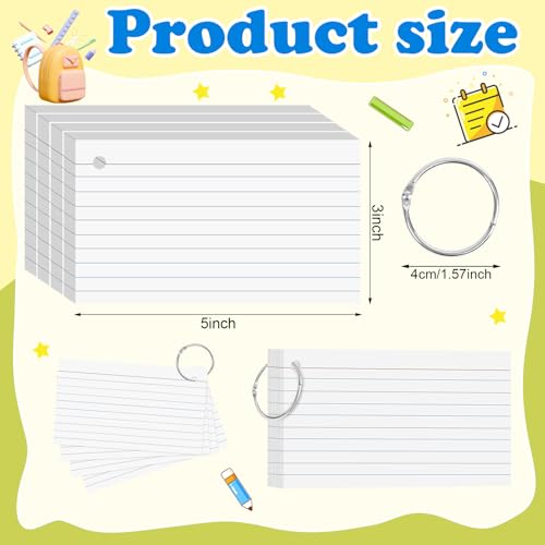 250 Count White Index Cards 3x5 Inch Flash Cards Note Cards with Ring | 180gsm Heavy Weight Flashcards, Portable Note Taking for Students, College School Supplies - color: White, size: 3x5