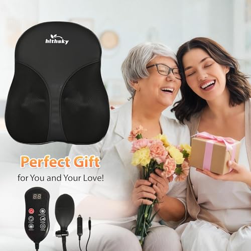 Shiatsu Back and Neck Massager for Pain Relief Deep Tissue, 3D Kneading Lower Back Massager Pillow with Vibration Airbag for Back Neck Shoulder and Legs, Gifts for Mom,Dad,Women - color: Black-03