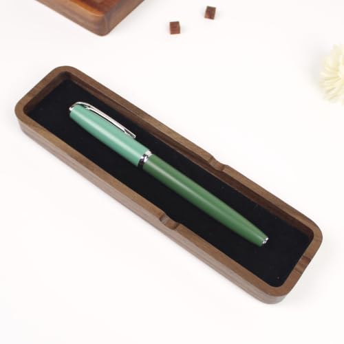 Solid Walnut Wooden Fountain Pen Tray Office Desk Display Holder Organizer | Side Pen Rest Notch, Anti-Roll Design, Soft Velvet Lining, Scratch Protection, Quick-Rest Slot