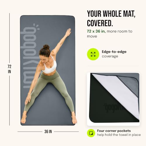 Gogokiwi Yoga Mat and Towel Set with Strap, 72 x 36 in, Non Slip Pilates - color: Charcoal