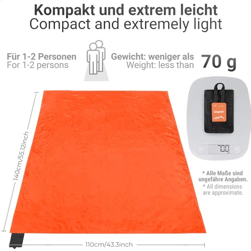 Pocket Picnic Blanket, Small Picnic Blanket 43x55" 2.54 oz orange for 1-2 - color: Orange (Black Pack), size: 43x55″