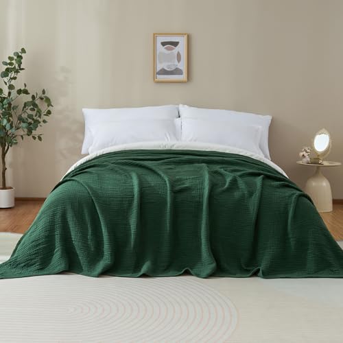 100% Cotton Muslin Blanket for Adult 50x70 4-Layers Gauze Throw - color: Dark Green, size: 50x70 inch