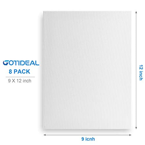 GOTIDEAL Stretched Canvas, 9x12 Inch Set of 8, Primed White | 100% Cotton Artist Canvas Boards for Painting, Acrylic Pouring, Oil Paint Dry & Wet Art Media - color: White, size: 9"x12"
