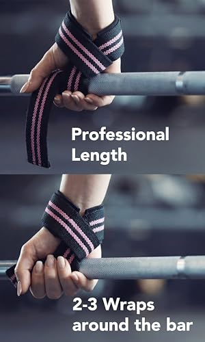 Fitgriff® Lifting Wrist Straps for Weightlifting, Gym, Deadlift, Workout (Made of Premium Cotton & Padded) - Men & Women - color: Black/Pink, size: Standard (above 6.3' Wrist)
