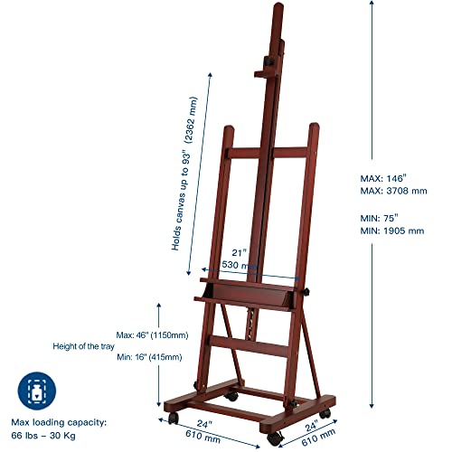 VISWIN Extended Large H-Frame Easel for Painting, Adjustable Beech Wood Artist Easel Stand with 4 Wheels & Storage Tray, Foldable Art Easel Floor for Adults, Hold Canvas up to 93" - W - color: Walnut, size: XL