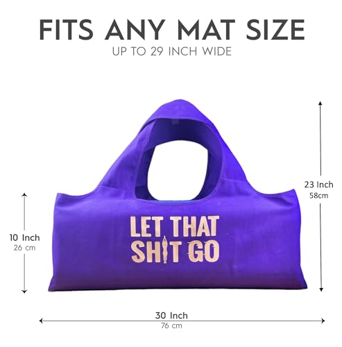 Wild Essentials Yoga Bag, Exercise, Tote, Large Carrier, Shoulder Strap, Inner Pocket, Fits Most Mats, Recycled Cotton Canvas - color: Purple-Let That Go