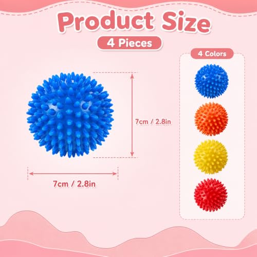 4 pcs Spiky Massage Ball, Professional Muscle Recovery Tool, Plantar Fasciitis Relief and Acupressure Massage, Soft Spiked Roller for Feet Back Hands, Set of Four Spiky Balls(Random Color