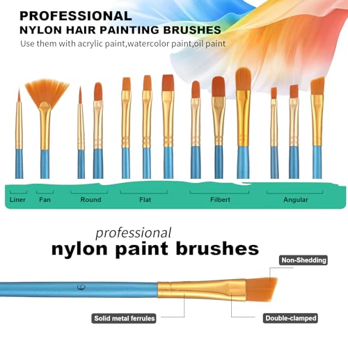 54 Pieces Complete Acrylic Paint Set with Portable Wooden Tabletop Easel | Starter Painting Kit with Tubes, Canvas Panels, Sketch Pads, Brushes, Palette for Beginners, Young Artists and Adults - color: Burlywood color