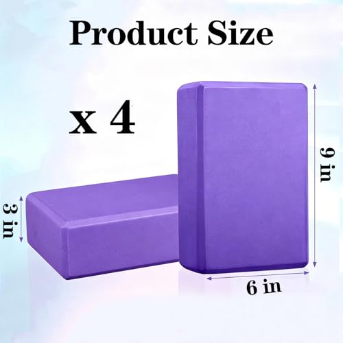 4 Pack Yoga Blocks 9 x 6 x 3 Inch EVA Foam Lightweight Non Slip Supportive Yoga Props for Pilates Stretching Meditation Fitness Exercise