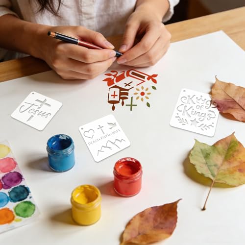 72 Pcs Christian Cross Stencils for Painting Set, Reusable Religious Jesus God Painting Templates - Christ Stencil Crafts Drawing Templates for DIY Scrapbook, Home Wall Murals, Canvas Wood Signs - style: Christian