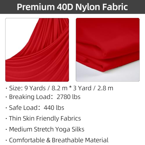 PRIOR FITNESS Aerial Silks Kit, SGS&CE Certified, 9/15/20Yards - color: Red, size: S(9 Yards)