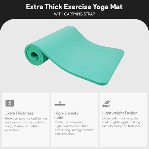 BalanceFrom Yoga Mat, 1-Inch Extra Thick High Density Exercise Mat, Anti-Tear Exercise Yoga Mat with Carrying Strap, Suitable for Various Yoga Exercises, Multiple Colors - color: Aqua Blue