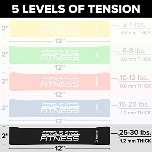 Serious Steel Fitness Mini Resistance Loop Bands | Rehab and Prehab Stretch Bands | 12" Exercise Workout Bands (Sets of 5 Pack and Sets of 10 Pack Trainer Options Available!) - color: X-Heavy 10 Pack (2" x 12")