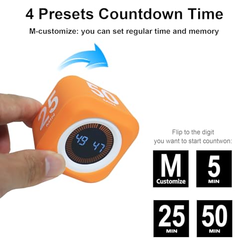 Rotating Cube Visual Countdown Timer 5, 25, 10 50 Minutes Preset - color: White
