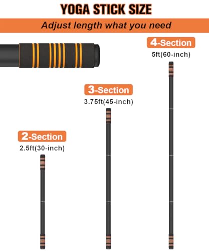 Queension 5ft Yoga Stick Adjustable Stretching Bar for Mobility & Balance | Heavy-Duty Steel Multi-Functional Fitness Pole with 4 Steel Rods & Comfort Foam Grips - color: Black