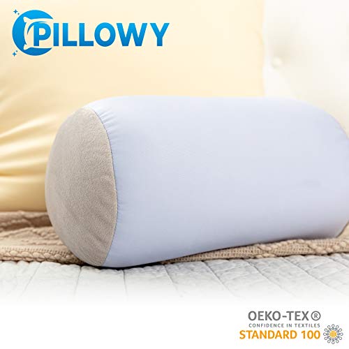 Microbead Bolster Neck Roll Pillow, 14x8 in Cylinder Tube, Silver Mist | Silky feel fabric helps prevent wrinkles & hair breakage; feather-light beads gently cushion head & shoulders as you rest - color: Silver Mist