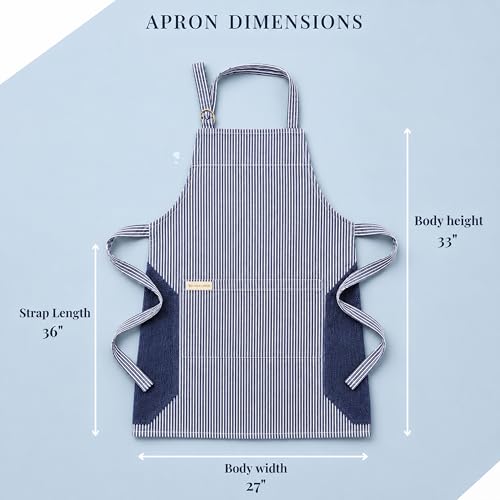 100% Cotton Kitchen Apron with 2 Pockets – Adjustable Chef Apron for Cooking Baking BBQ – Unisex Apron - color: Wipe Navy