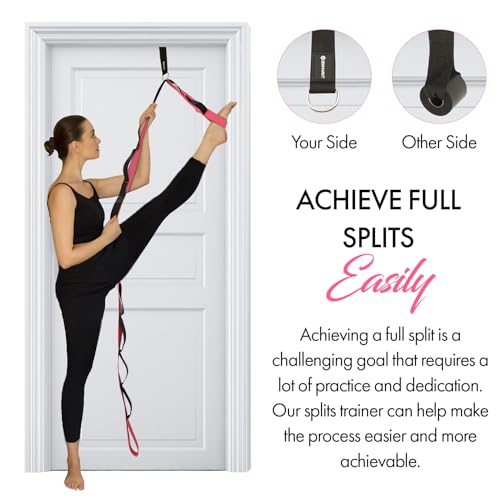 10-Loop Yoga Strap with Door Anchor for Stretching & Flexibility - color: Pink
