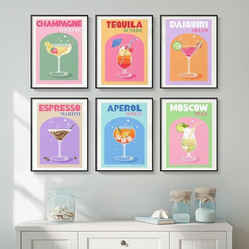 DAZZLEDOTS 6 Pack Diamond Art Kits for Adults, Cocktail Diamond Painting | 5D Diamond Art Kits for Beginners Retro Cocktail DIY Full Drill Paint by Diamonds Dot Gem Art for Home Wall Decor 12x16Inch - color: DT015