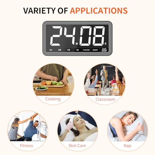 VOCOO Large 7.8" Digital Timer, Magnetic LED Timer for Kitchen & Classroom | USB-C Rechargeable, Up to 99 Hours Count Up & Countdown Timer with 3 Brightness Levels, 4 Alert Modes and 3 Volume Levels - color: Space Grey