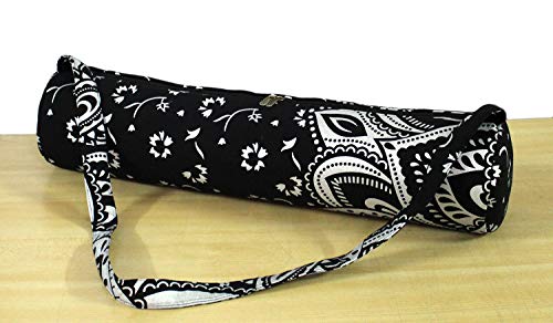 ICC Black Gold Mandala Full-Zip Exercise Yoga Mat Carry Bag Gym Beach Pilates Carrier Bags Hippie Mandala Indian Cotton Bag - style: Black Silver Flower Half